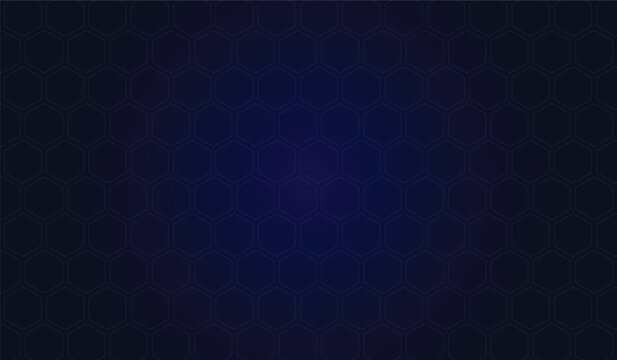 Abstract Dark Blue Hexagon Grid Background. Honeycomb Mesh Texture with Center Radial Glow for Tech Presentation, Cyber Security Dark Mode UI, and Premium Corporate Banner Design
