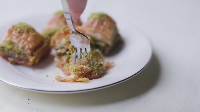Close-up of traditional Turkish baklava with pistachio