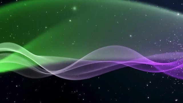 Vibrant green and purple wave flows through a starry night sky in 4k video quality