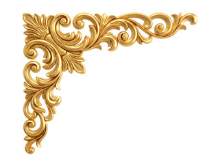 Naklejka premium Gold baroque corner ornament isolated on transparent background