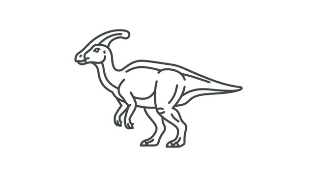 Parasaurolophus dinosaur outline, simple line art illustration, prehistoric creature