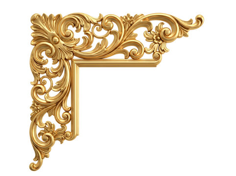 Gold ornate corner frame isolated on transparent background