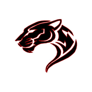Aggressive wildcat panther puma side profile vector illustration with red outline accents, perfect for athletic teams and esports gaming branding.