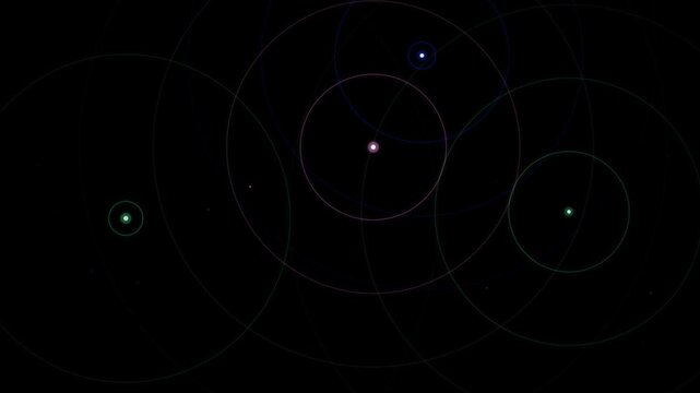 Abstract tech background with glowing nodes and circular patterns on dark surface
