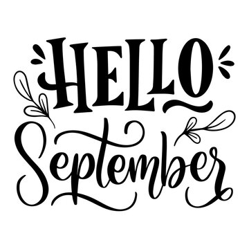 Hello september handwritten text with leaves