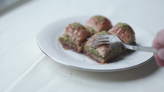 Close-up of traditional Turkish baklava with pistachio