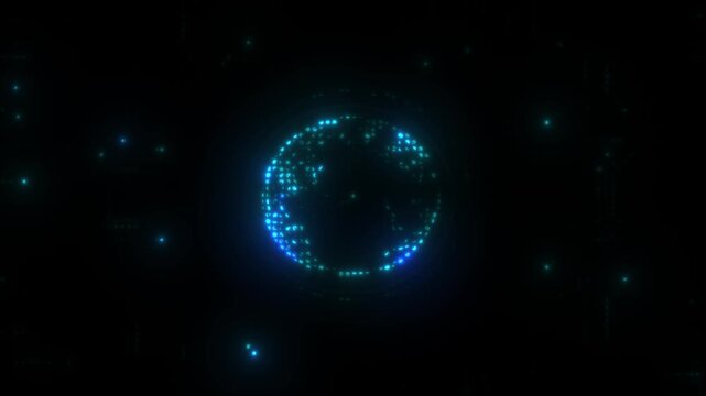Futuristic earth chip icon on Printed Digital Server Circuit Board Technology Background. security system. Technology concept