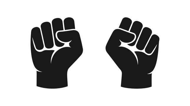 Raised fists silhouette against a white background solidarity symbol
