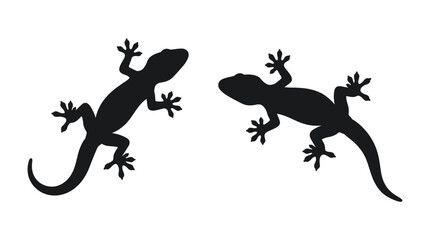 Fototapeta premium Lizard Silhouettes On White Background Two Reptile Shapes