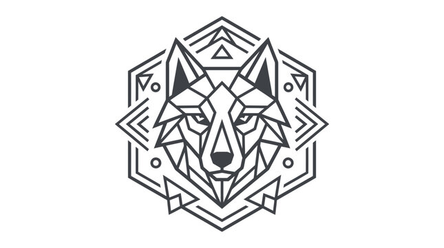 Geometric wolf emblem with symmetrical angular lines and patterns