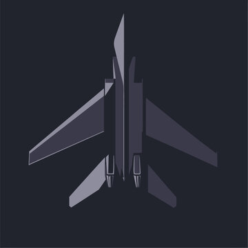 Top-down digital illustration of a military fighter jet in dark shades