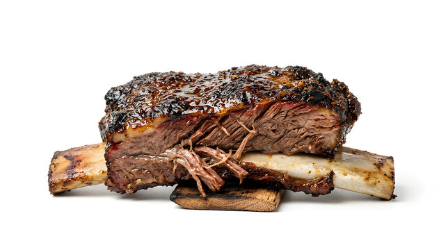 Slow Cooked Glazed Beef Short Rib on the Bone Isolated on White Background