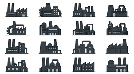 Fototapeta premium Industrial Factory Buildings Collection: Modern Manufacturing Plant Icons