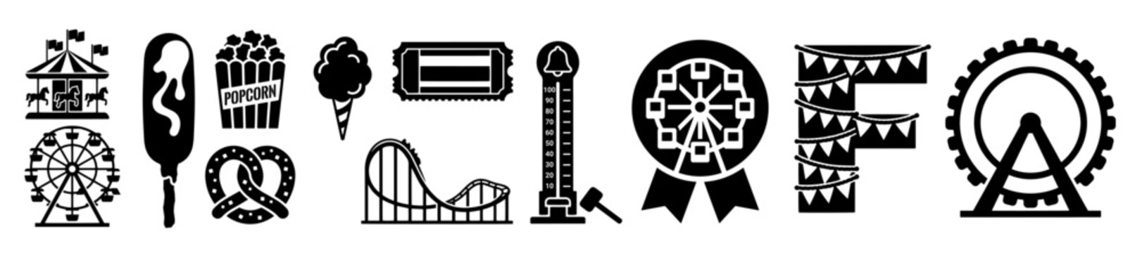 American State Fair Logo Mega Bundle - Carnival Amusement Park Silhouette Pack - Modern Country Fair Festival Food and Livestock Vector Template Collection