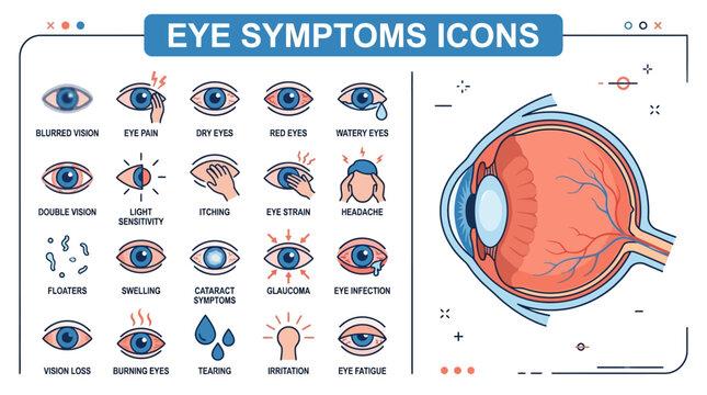 Close Up Eye Illustration With Symptoms Chart.
