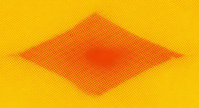 Orange rhombus shape with halftone dot texture on yellow background halftone geometric abstract background creative illustration