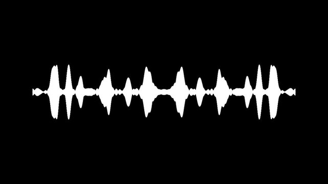 Dynamic white audio visualizer music sound wave animation, digital music frequency wave, Sound line audio wave visualization voice record animation on black background.4k video