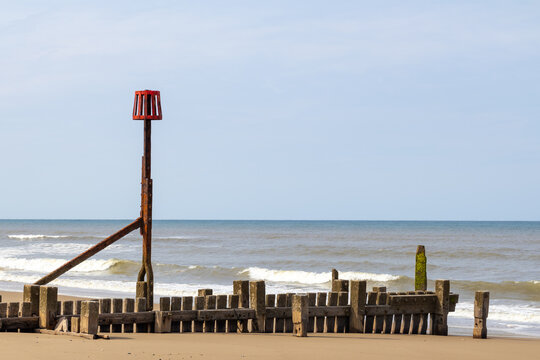 Hazard Marker Posts on Ostend beach Norfolk