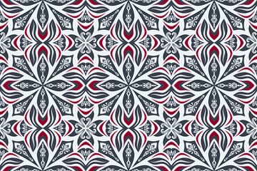 Fototapeta premium Gray Red Ethnic Floral Seamless Pattern for Textile, Wallpaper, Apparel and Home Decor