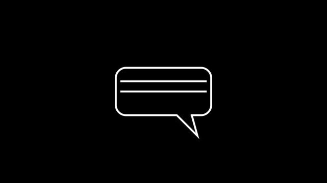 Minimalist line art animation of a speech bubble filling with lines on a dark background.