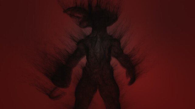 Concept animation of an evil pirate with a hook hand built from particles