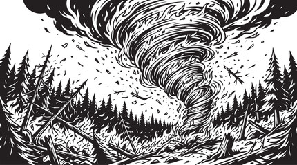 Powerful fire tornado destroying a coniferous forest © Great