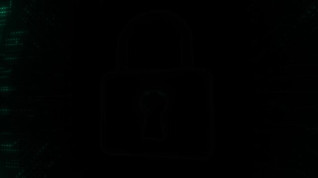 Futuristic lock icon on Printed Digital Server Circuit Board Technology Background. security system. Technology concept