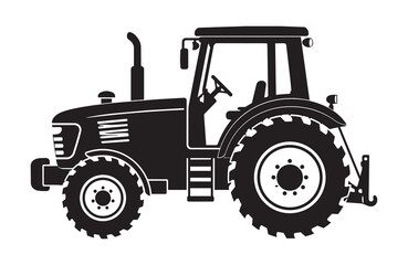 Obraz premium Modern Farm Tractor Silhouette – Black Agricultural Vehicle Vector Illustration.