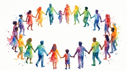 Fototapeta premium Colorful Watercolor Circle of Diverse People for Unity Inclusion Equality and Community Concept