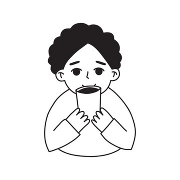 Cute boy drinking coffee hand drawn doodle character clipart
