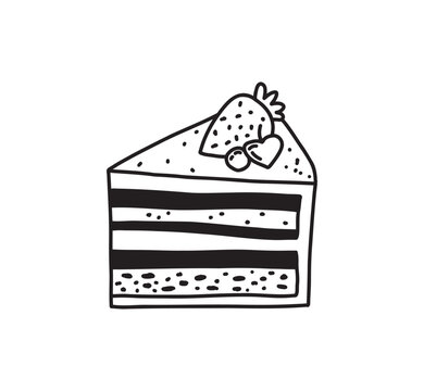 Cute Strawberry Cake Slice Doodle Clipart Hand Drawn Dessert Illustration