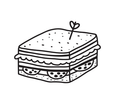 Cute Hand Drawn Sandwich Doodle Clipart with Tomato and Lettuce