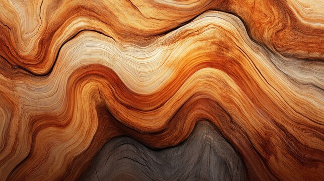 This organic background features flowing, layered wood grain patterns in warm amber and dark brown tones.
