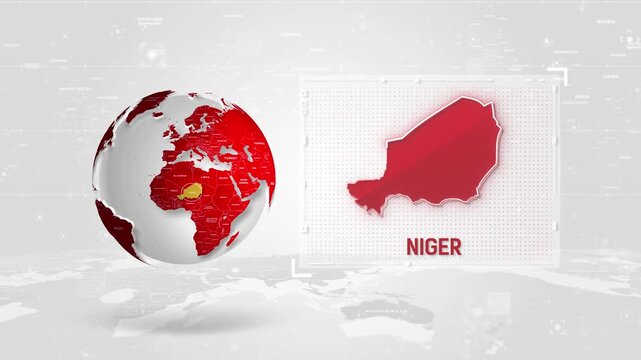 Niger 4K Tech Map Beside Globe On White Background.