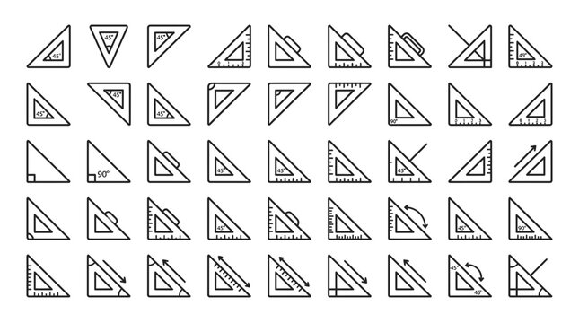 Set of 44 Geometric Drafting Triangles, Ruler and Protractor Icons