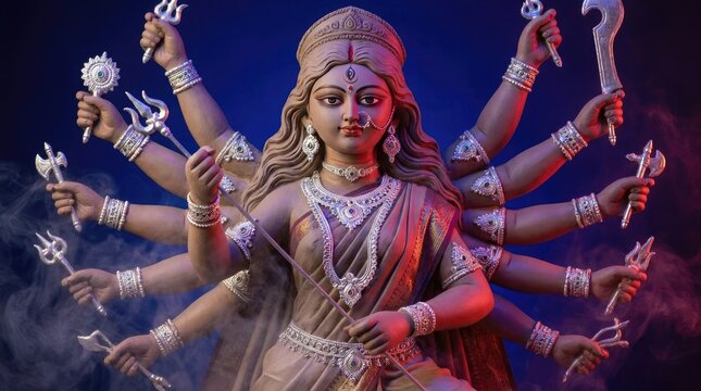 Durga puja festival a statue of goddess durga with multiple arms and weapons