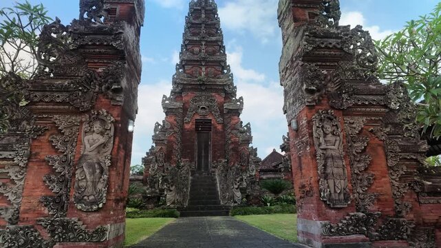 Majestic Candi Bentar Split Gate and Paduraksa Tower at Traditional Balinese Hindu Temple