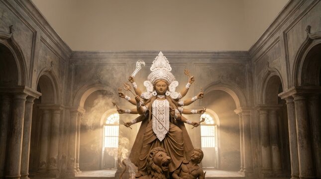 Majestic durga puja idol traditional clay sculpture of goddess durga during festival celebrations