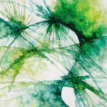 Abstract watercolor background - green, white. Hand painted.