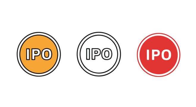 Three IPO logos in orange, gray, and red circular designs displayed side by side as branding icons.