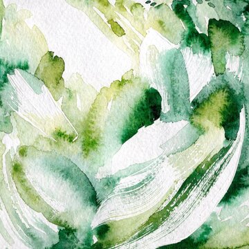 Abstract watercolor background - green, white. Hand painted.