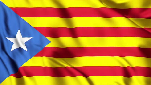 Estelada blava flag waving in wind isolated on black background for catalan independence movement symbolism dynamic realistic cloth animation high quality clip.
