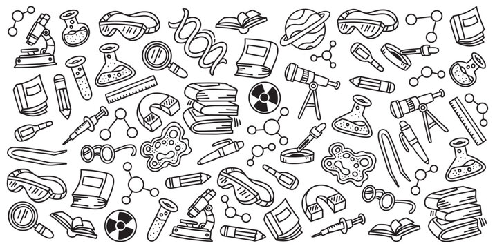 Fun Science and chemistry doodle drawing vector background