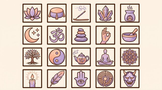 Holistic Wellness Icon Set Pastel Oil Painting Mindfulness Self Care