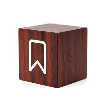 Polished wooden cube featuring an engraved white letter W symbol for branding or decorative purposes.