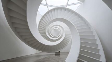 Fototapeta premium Minimalist Interior Shot of Modern White Spiral Staircase with Geometric Curves 