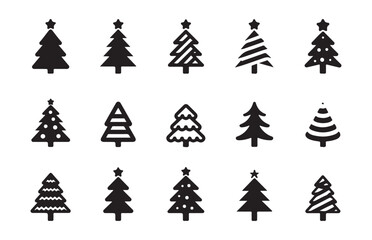 Obraz premium Various black christmas tree silhouettes isolated on transparent background for decoration vector.