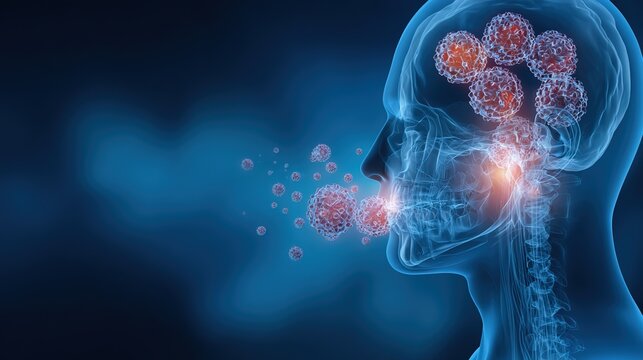 3D Medical Educational Illustration of Mumps Viral Infection Showing Parotid Gland Swelling, Viral Contagious Disease Symptoms, Human Salivary Gland Anatomy Diagram for Infectious Disease Science 