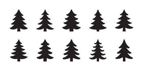 Evergreen pine tree silhouettes set for forest landscape design and winter seasonal illustrations. © Mukti