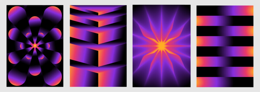 Vector illustration collection - trendy abstract creative minimalist prints and compositions with bright gradient colors - design templates for social media posts and stories, posters and banners
